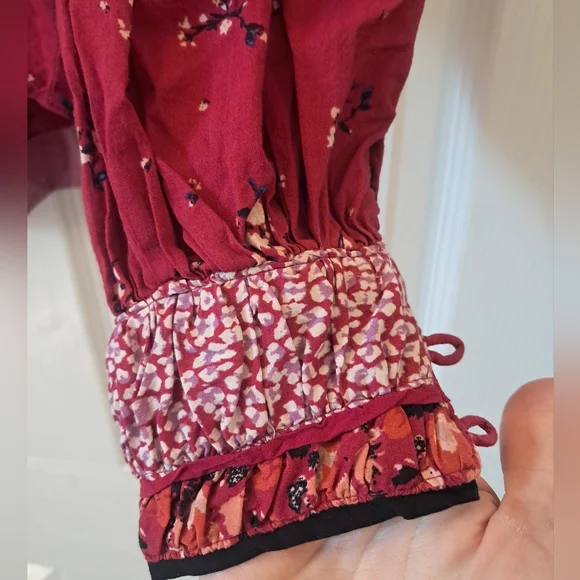 Free People Paloma Floral Button Up Peasant Blouse Top - Picture 5 of 7